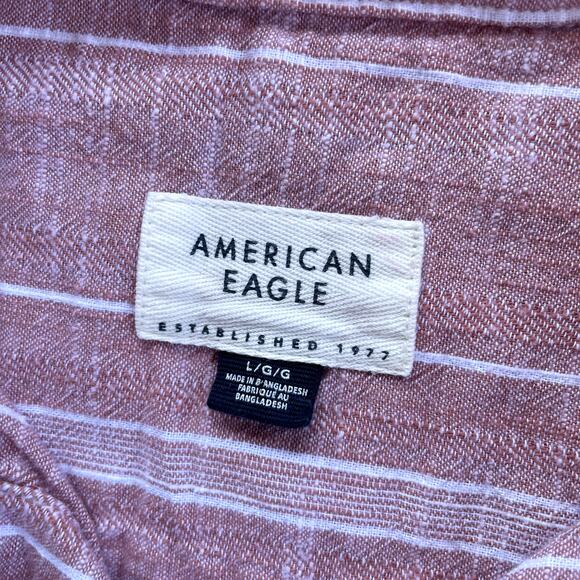 American Eagle Men's Pink & White Striped Short‎ Sleeve Button-Down Shirt Size L - Picture 4 of 8